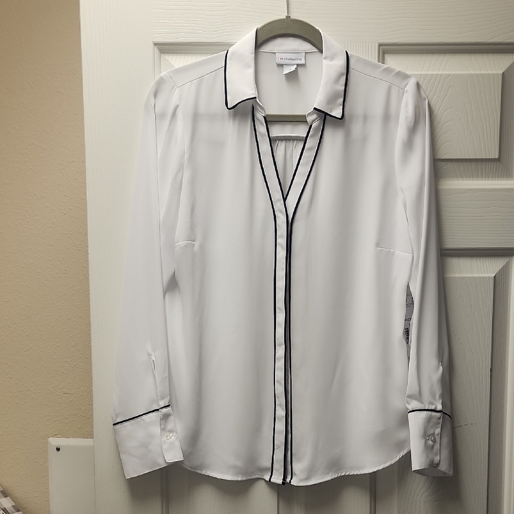 Liz Claiborne White Blouse with Black Trim
